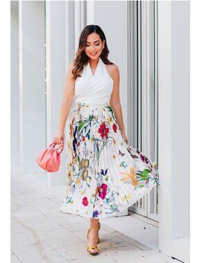 Chicwish Floral Print Pleated midi skirt_M size